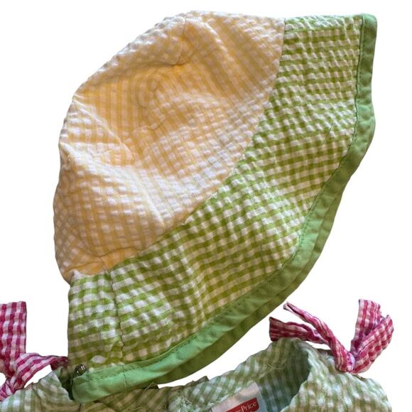 Fisher-Price Baby Girl Watermelon Outfit 12M Seersucker Dress Bloomer Hat Set - Picture 4 of 11